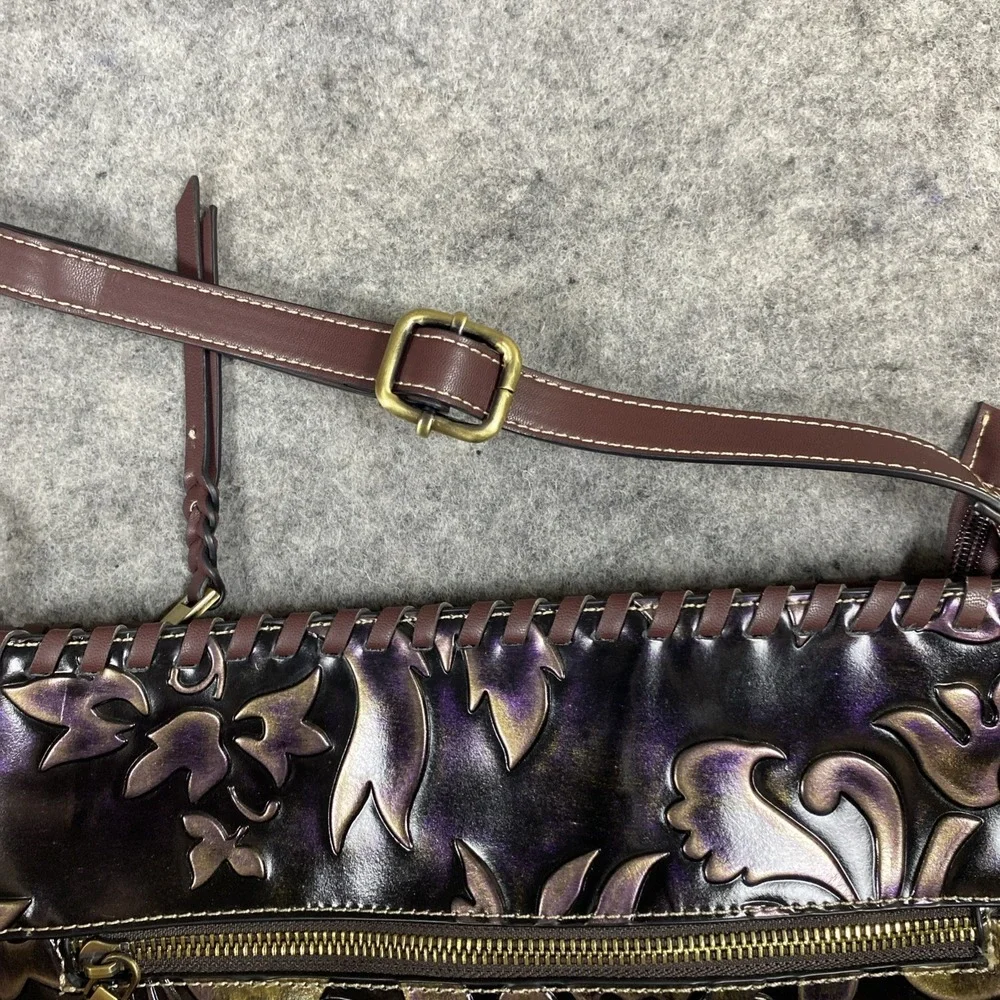 MADI‎ CLAIRE (MC) Crossbody Bag Purple Floral Embossed Genuine Leather Boho